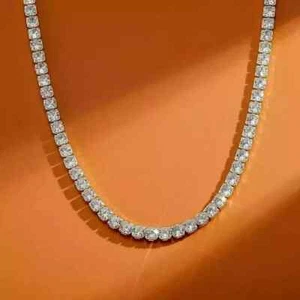 2Ct Real Moissanite Women's Tennis Necklace 18" 14k White Gold Plated Silver - Picture 1 of 2