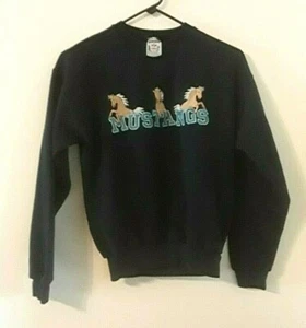 Navy blue L children's sweatshirt MUSTANGS embroidered on front - warm! - Picture 1 of 4
