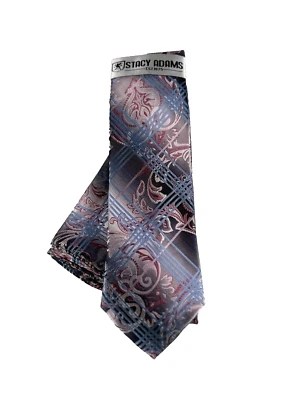 Stacy Adams Men's Tie & Hanky Charcoal Gray Pink Silver Powder Blue 3.25" Wide - Image 1 of 4