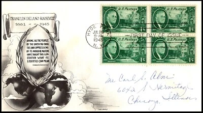 930 Memory of FDR FDC. Day Lowry Cachet, B4, addressed with SF - Image 1 of 3
