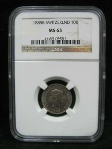 1885-B Switzerland 10 Rappen - NGC  MS 63 - Picture 1 of 4