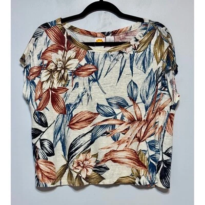 C&C California 100% Linen Tropical Crop Top Size Large Coastal Grandmother Lagom - Image 1 of 4