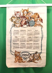 Vintage Calendar Cloth Kitchen 1984 A Pile of Kittens 14 x 22 inches - Picture 1 of 3