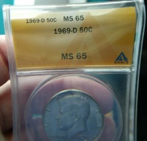 Kennedy Half Dollar , 1969-D , MS 65  , ANACS Certified #1544 - Picture 1 of 6