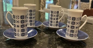 4er Set Vintage japanisch blau weiß MCM Demitasse Tassen und Untertassen Set China - Bild 1 von 11