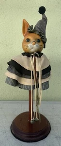Katherine's Collection ?? Porcelain Cat Face Wearing Clown Jester Hat on Stand - Picture 1 of 13