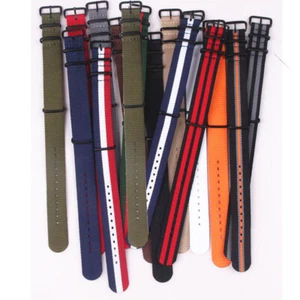 Black Buckle 18 20 22mm 24mm Stripe Nylon Nato Watch Strap Wristwatch Band Belts - Picture 1 of 29