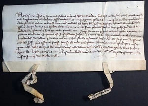 HANDSCHRIFT SCHÖFFENURKUNDE MITTELALTER PERGAMENT DATIERT 1372 - Picture 1 of 7