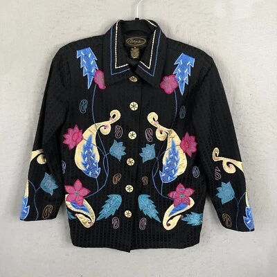 Alex Kim Jacket Womens Small Art To Wear Modern Flower Applique Statement - Image 1 of 4