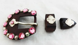 Rust Flower Silver Pink Rhinestone 3 Piece Buckle Set Headstall Horse Tack Sizes - Picture 1 of 1