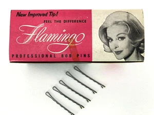 Vintage Bobby Pins Box 750 Silver New Old Stock 1960s Flamingo Brand 1 lb box - Picture 1 of 12