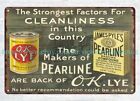 cleanliness ames Pyles Pearline Washing Compound OK Lye Soap metal tin sign