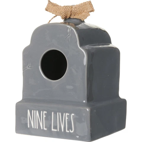 Rae Dunn Tombstone Nine Lives Birdhouse In Grey New Sealed in Box Cover