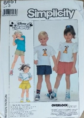 Vintage Simplicity Pattern 8651 Disney Pluto Shorts  Top UnCut Size 3  - Image 1 of 2