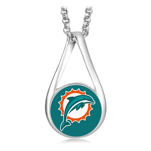 Miami Dolphins Womens Sterling Silver Link Chain Necklace With Pendant D28 Cover