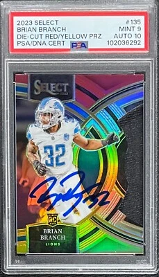 BRIAN BRANCH SIGNED 2023 PANINI SELECT DIE-CUT #135 Rookie PSA 9 AUTO 10 - Image 1 of 2