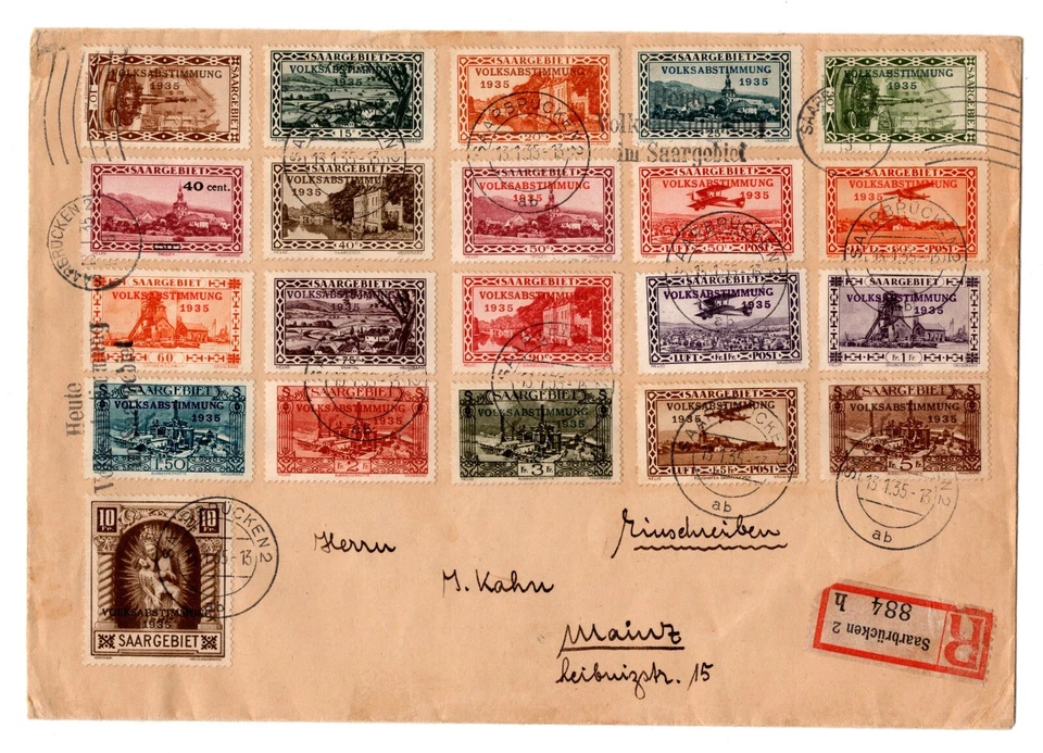 Saar 1935 Plebiscite Set Complete With Airmails on Cover Sc 139-154 & C5-C8 - Image 1 of 2