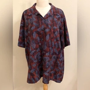 Camicia casual Van Heusen Air non ferro blu bordeaux stampa foglia bottoni taglia XXL - Foto 1 di 11