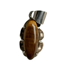 Vintage Sterling Silver Tiger Eye Pendant Deep Eye Designer 1.5+ " Long Gift - Picture 1 of 4