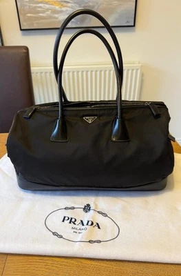 Vintage Prada Y2K Bowling Bag, Black leather and Canvas. - Image 1 of 4