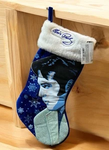 Medias de Navidad Kurt Adler Elvis Presley azul copos de nieve felpa bordada - Imagen 1 de 7