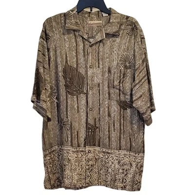 Camisa Hawaiana Fieldmaster Para Hombres Mediana Mangas Cortas Abotonada Verde Tostado En Muy Buen Estado Foto 1 de 4