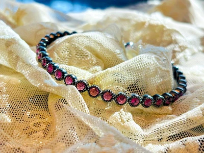 Pulseira esterlina oxidada granada facetada rodolita rara Carol Brodie para HSN - Imagem 1 de 4