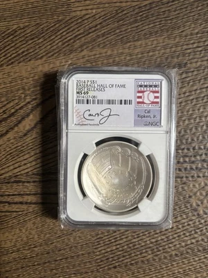 NGC MS69  2014 P HALL OF FAME CAL RIPKEN JR. CURVED DOLLAR-FACSIMILE AUTO - Image 1 of 2