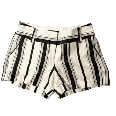 EXPRESS Shorts Sz 0 (28” W) Ivory Gray Stripe Linen Blend MIDI Mid Rise Stretch - Image 1 of 4