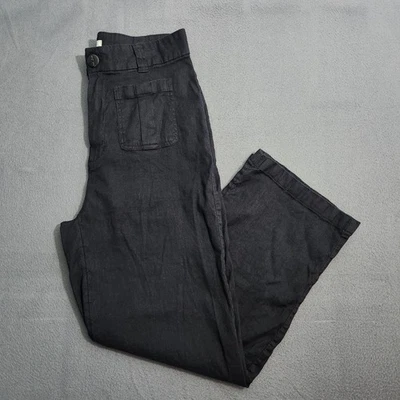 Pantalones Nicole Miller para mujer 12 negros de pierna ancha mezcla de lino sarga parche bolsillos Foto 1 de 4