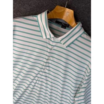 Ralph Lauren RLX Golf Polo Shirt Men XXL White Teal Stripe Short Sleeve 2XL Golf - Image 1 of 4