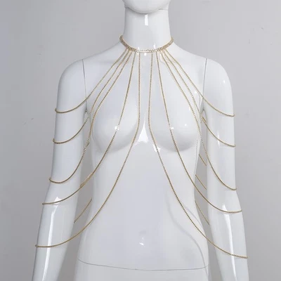 Geometric Tassel Rhinestone Body Chain Shoulder Chain Nightclub Sexy Chest Chain - Image 1 of 4