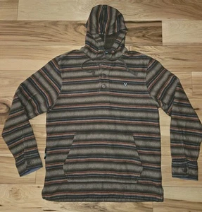 VISSLA Descanso Eco Hooded Fleece Medium Striped Popover Cotton Earth Shirt L/S - Picture 1 of 12