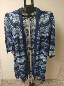 Isaac Mizrahi Live! TRUE DENIM Chevron Knit Cardigan-Royal Navy-2XL-A306374-PO - Picture 1 of 10