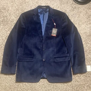 Van Heusen flex Tuxedo Jacket Men 44 R, blue Velvet Texture Navy Blue Blazer NEW - Picture 1 of 10