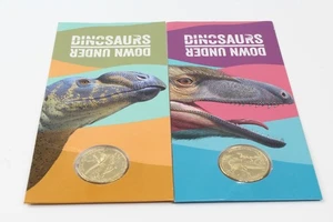 2022 Australia $1 Dinosaurs Down Under Coin On Card X 2 - Picture 1 of 4