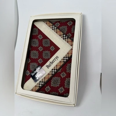 Burberrys Burgundy Paisley Pocket Square and Handkerchief Set In Box 18" - Image 1 of 4