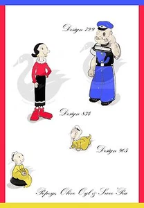 Reproduction Popeye, Olive Oyl & swee Pea Combination Sewing Patterns - Picture 1 of 1