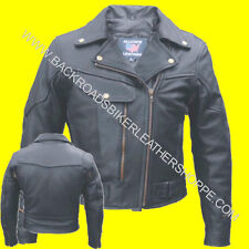 Ladies Womens Leather Motorcycle Biker Jacket Coat Conceal Carry Pistol Pocket 