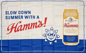 Hamm's Beer Flag 3x5 ft White Banner Man-Cave Bar Pub Retro Classic Logo NEW