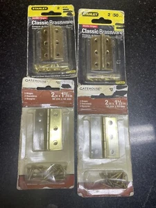 2 PAIR SOLID BRASS CABINET BUTT FOLDING HINGES SET 4 TOTAL 2" 1 3/16" W. SCREWS  - Picture 1 of 6