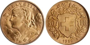 SUIZA, ORO 20 FRANCOS 1930 B - ICG MS 66, RARO3 - Imagen 1 de 3