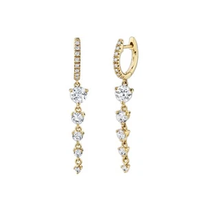 White Topaz Drop Pave Diamond Huggie Earrings 14k Yellow Gold Party Wear Jewelry - Picture 1 of 7