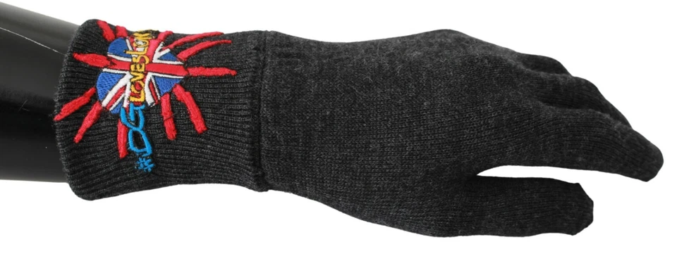 DOLCE & GABBANA Gloves Wool Gray #DGLovesLondon Embroidered Mittens RRP $400 - Image 1 of 4