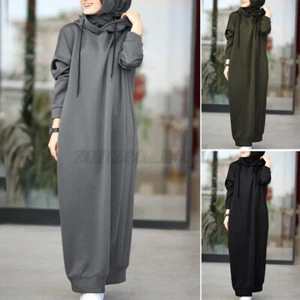 Long Womens Hoodies Hooded Kaftan Maxi Loose Jumper Sweatshirts Dress Casual UK - Picture 1 of 15