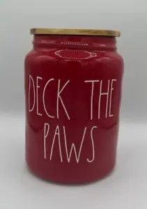 Rae Dunn DECK THE PAWS Red Treat Jar Christmas Canister 9” - Picture 1 of 6