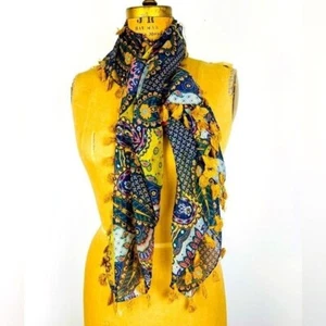 Boho Scarf / Wrap with Tassel Ends, Multicolored Scarf with Embroidery Detail - Picture 1 of 6