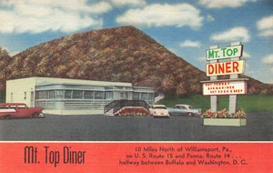 Cogan Station PA Mt Top Diner on U.S. Route 15 Linen Postcard - Picture 1 of 2