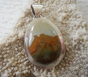 Sterling Silver 925 Morningstar Picture Jasper Pendant    RE49C12 - Picture 1 of 9