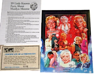 Marilyn Monroe “Cinema Heavenly Career” Mongolia 1995 Sheetlet MNH SC# 2222 COA - Picture 1 of 4